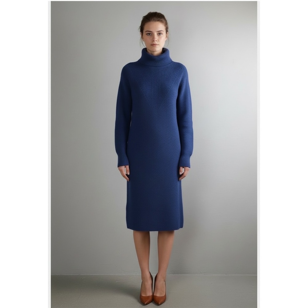 NWT Ann Taylor | Sweater Dress Large P Blue Ribbed Knit Turtleneck Midi